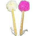 Shower Loofah Body & Back Scrubber - Exfoliating Loofah Bath Brush On a Stick - with Long Wooden Handle Back Brush for Men & Women - Easy Reach Body