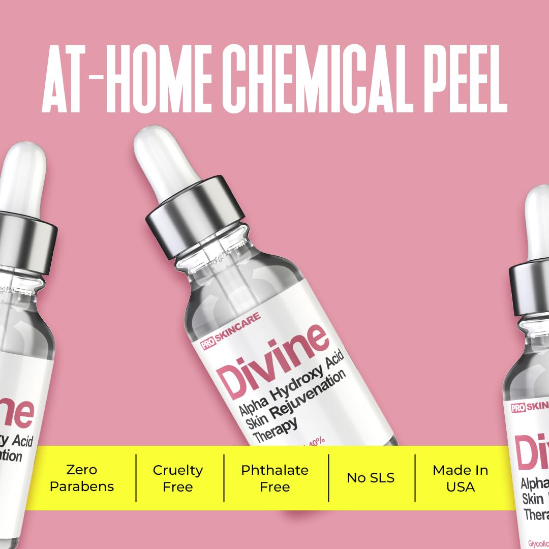 Glycolic Acid Peel 40% Professional Chemical Peel for Face for Acne Scars, Collagen Boost, Wrinkles, Fine Lines - Alpha Hydroxy Acid Liquid Exfoliant