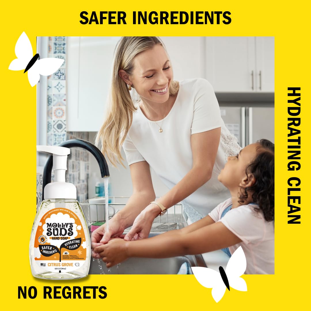 Molly's Suds Foaming Hand Soap - Made with Aloe and Coconut Oil | Moisturizing Hand Wash | Clean Ingredients, Infused with Essential Oils | Citrus