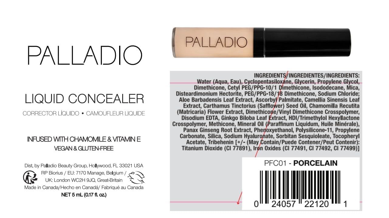 Palladio Liquid Concealer, Medium Coverage, Lightweight and Buildable Formula for Seamless Coverage, Conceals Imperfections, Brightens Skin, and Lasts