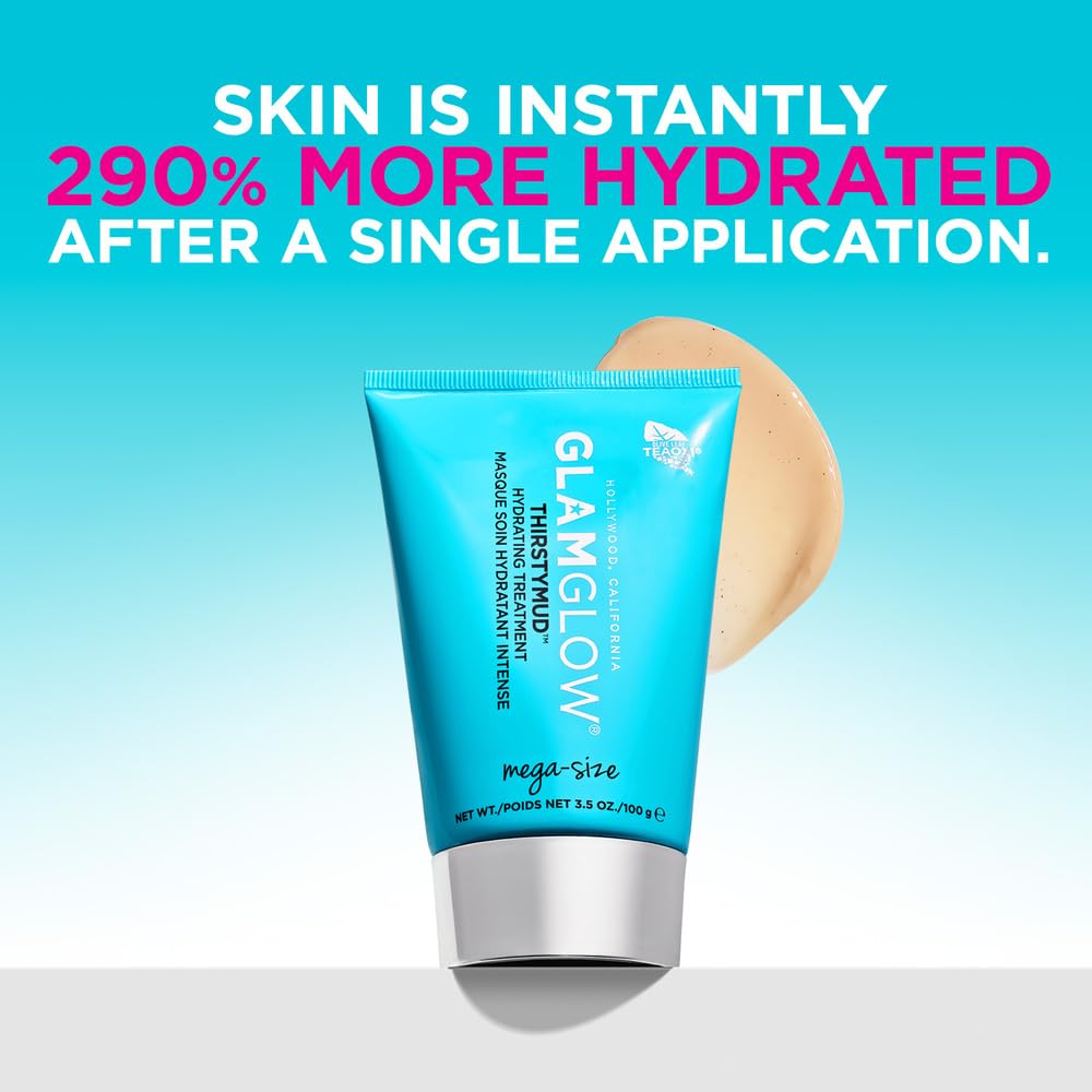 Glamglow THIRSTYMUD Hydrating Treatment Face Mask | 24-Hours Soothing Hydration for Dry Skin, Uneven Textured Skin | Hyaluronic Acid, 3.5 Ounce