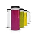 All About Juicing Clear Glass Water Bottles Set - 6 Pack Wide Mouth with Lids for Juice, Smoothies, Beverage Storage - 16 oz, Durable, Reusable