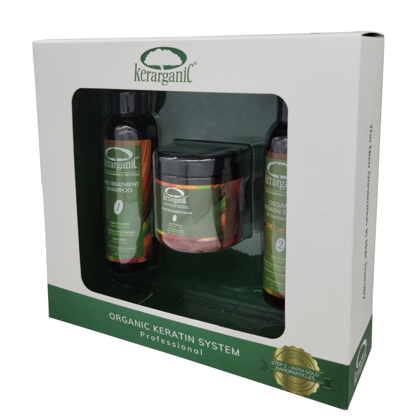 KERARGANIC Formaldehyde-Free Keratin System DIY Set: Pre-Treatment Shampoo, Hair Treatment, Post-Treatment Mask with Argan Oil - (4oz each)