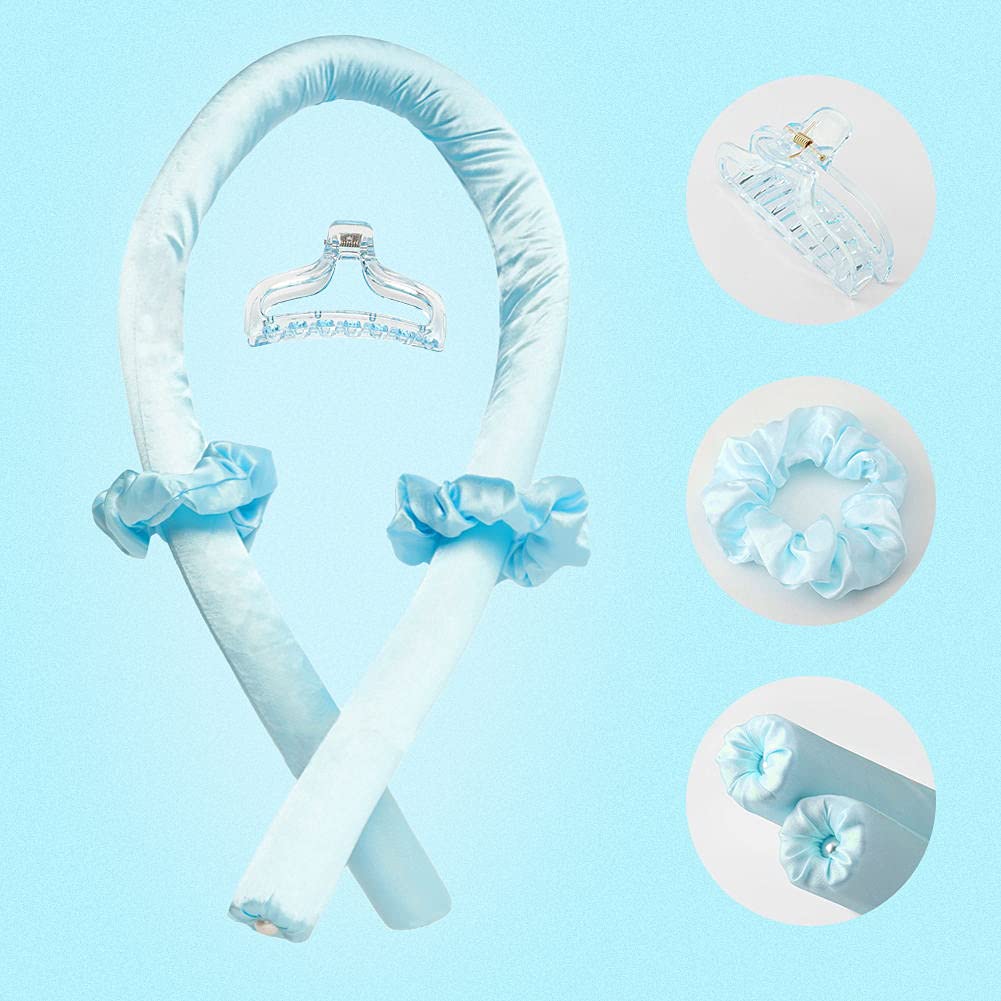 Heatless Curling Rod Headband No Heat Silk Ribbon Curling Rod Hair Roller Curls with Hair Claw Clip Lazy Natural Soft Wave DIY Hair Rollers Styling
