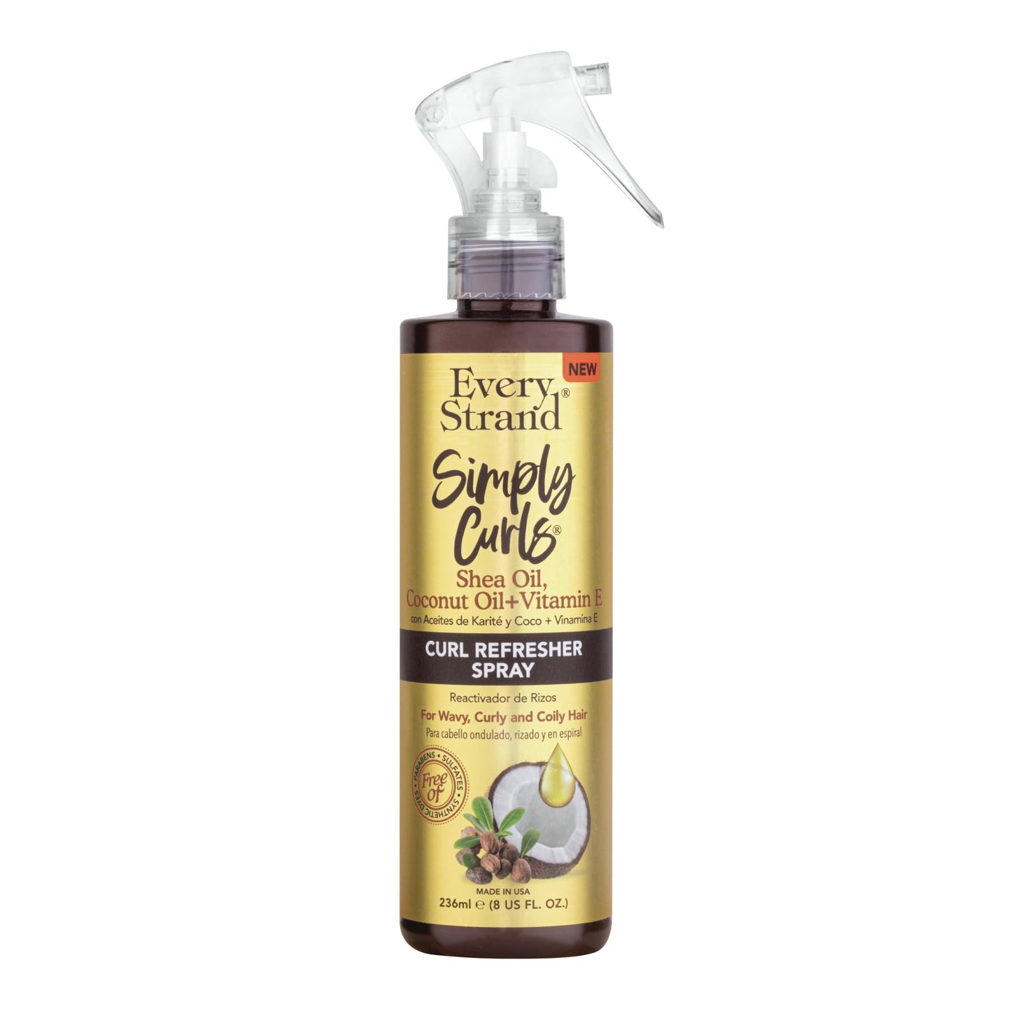 Every Strand Simply Curls Curl Refresher Spray 8 oz, Second Day Curl Reviving Spray with Coconut Oil, Shea Butter, and Vitamin E for Wavy and Curly