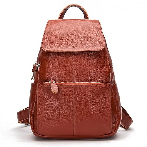 15 Colors Real Soft 100% Genuine Leather Women Backpack Fashion Ladies Travel Bag Preppy Style For Woman (Brown)