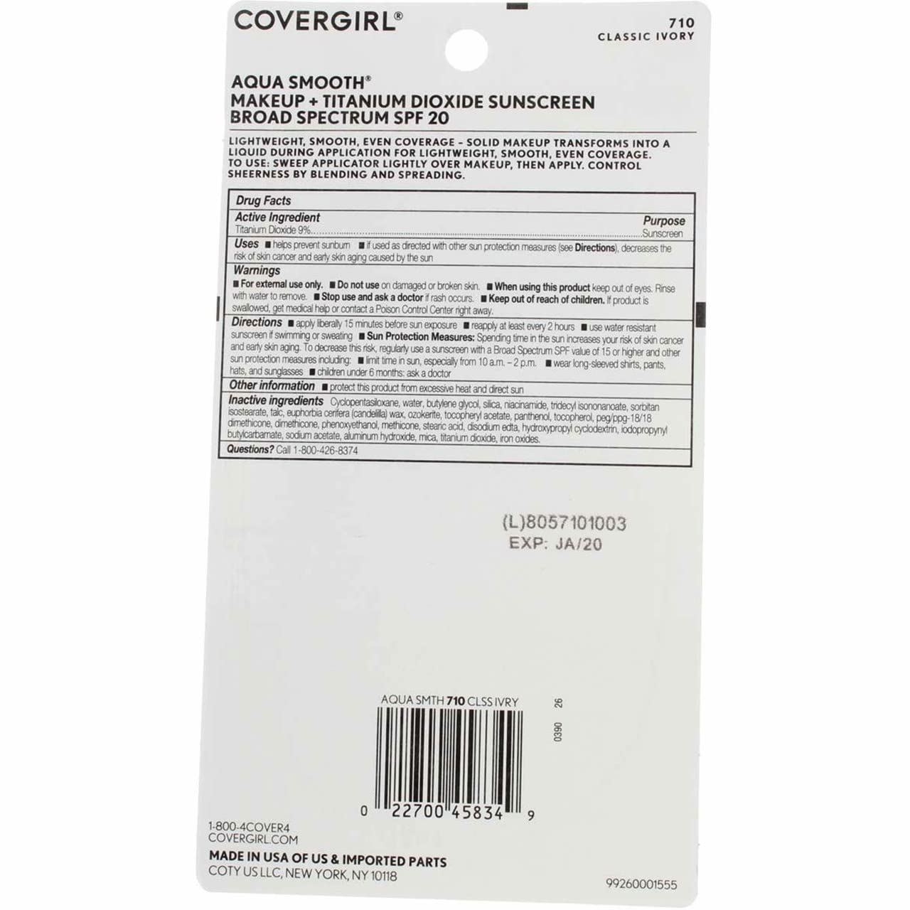 Cover Girl 45834 710clsivr Classic Ivory Aqua Smoothers Make Up