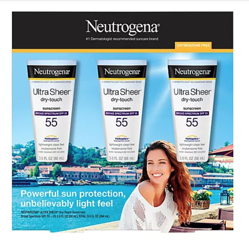 Neutrogena Ultra Sheer Dry-Touch Sunscreen Lotion, Broad Spectrum SPF 55 UVA/UVB Protection, Lightweight Water Resistant Face & Body Sunscreen