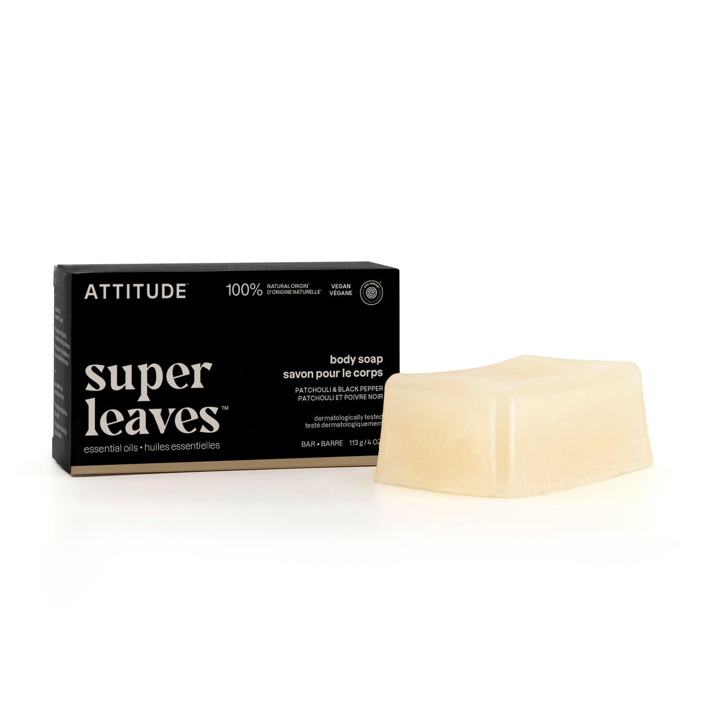 ATTITUDE Body Soap Bar, Natural Origin, Protects and Softens Dry Skin, Coconut & Olive Oils, For Men and Women, EWG verified & Vegan, Patchouli