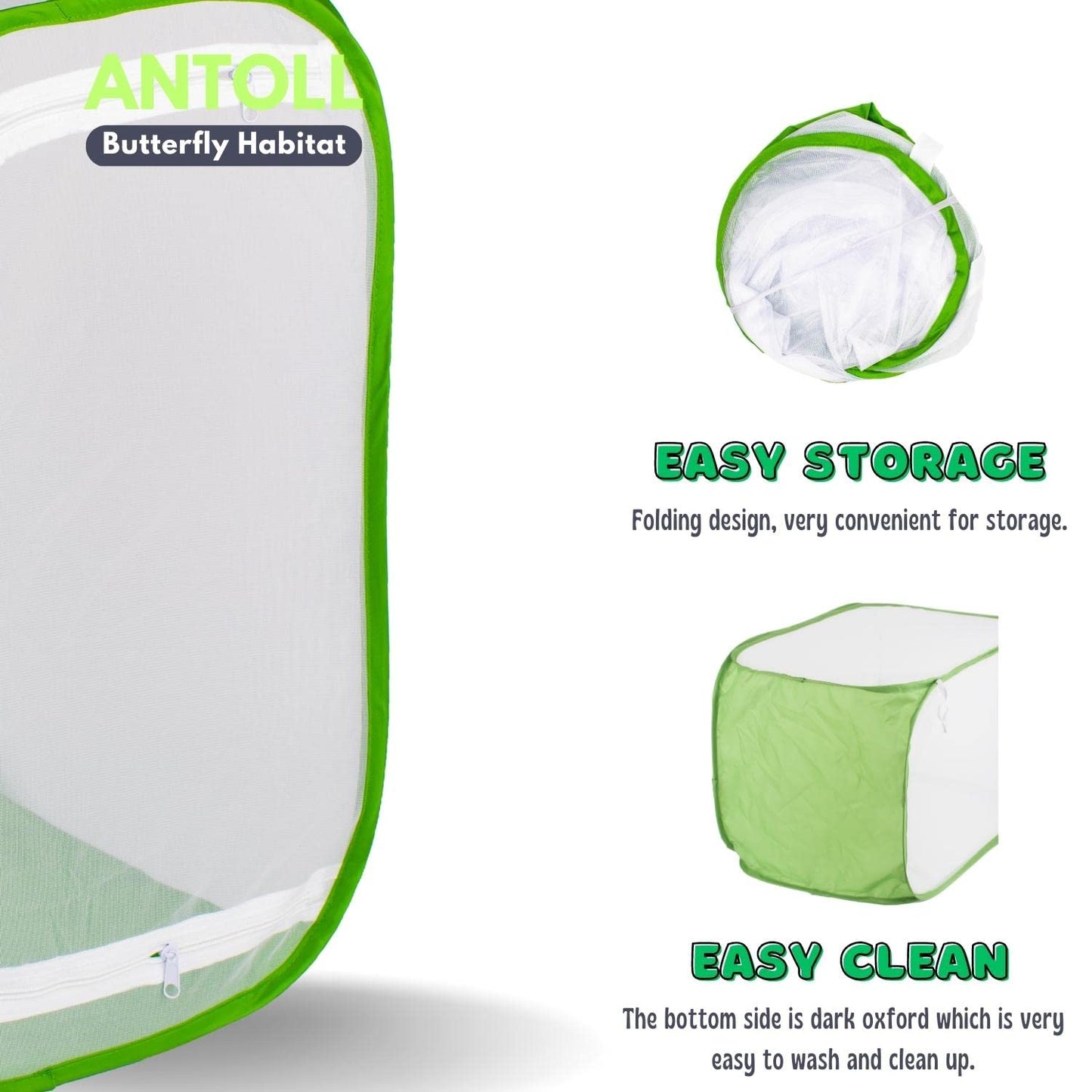Antoll 3-Pack 24" Green Butterfly Habitat Cage – Monarch & Caterpillar Mesh Enclosure, Pop-Up Insect Observation Cage 16