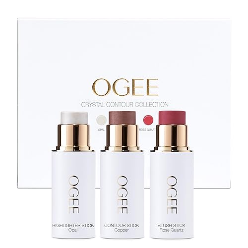 Ogee Face Stick Crystal Collection Trio - Contour Stick Makeup Collection - Certified Organic Contour Palette - Includes Bronzer Stick, Blush Stick