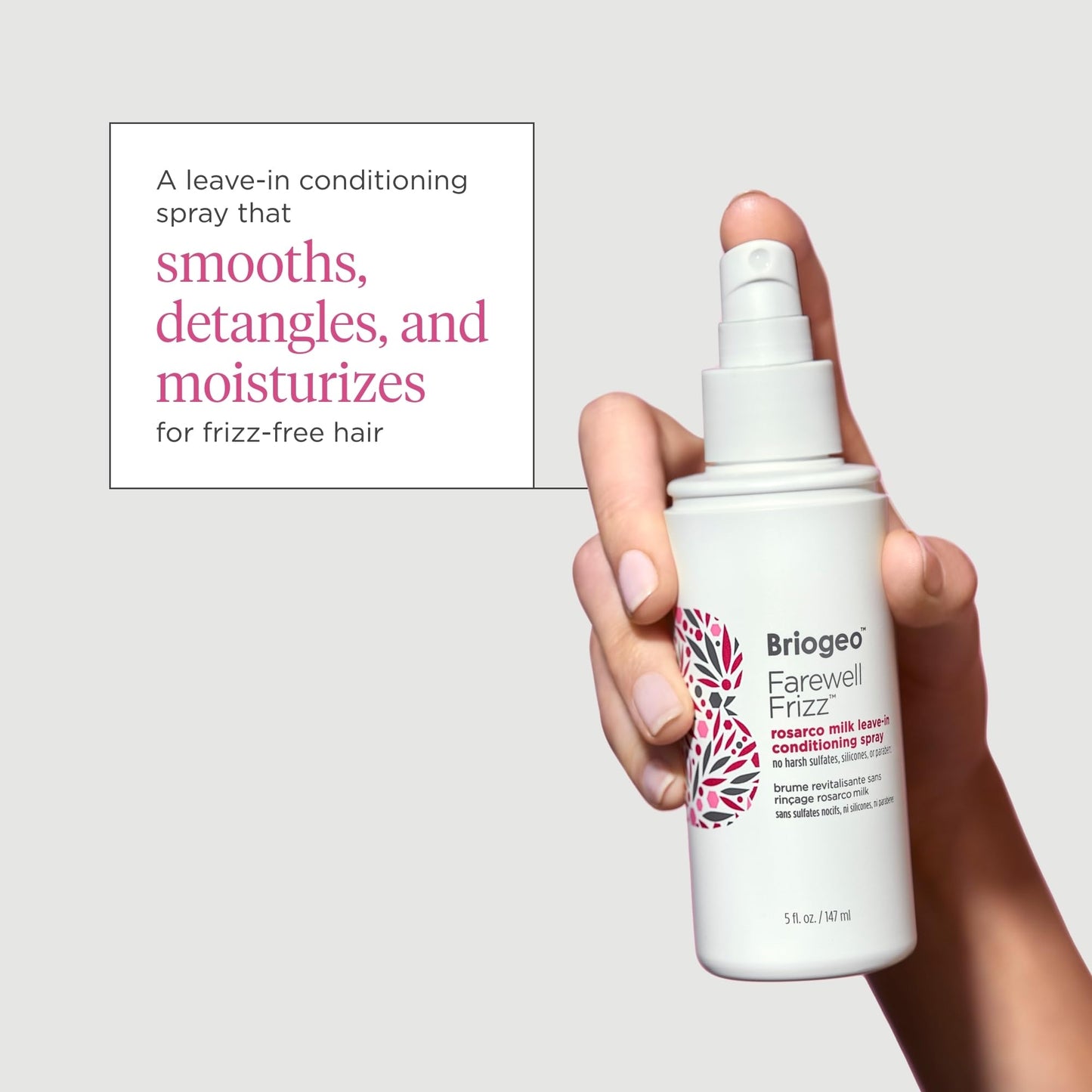Briogeo Farewell Frizz Rosarco Milk Leave-In Conditioning Spray, Anti Frizz Leave In Conditioner for Curly Hair, Hair Detangler Spray & Hair