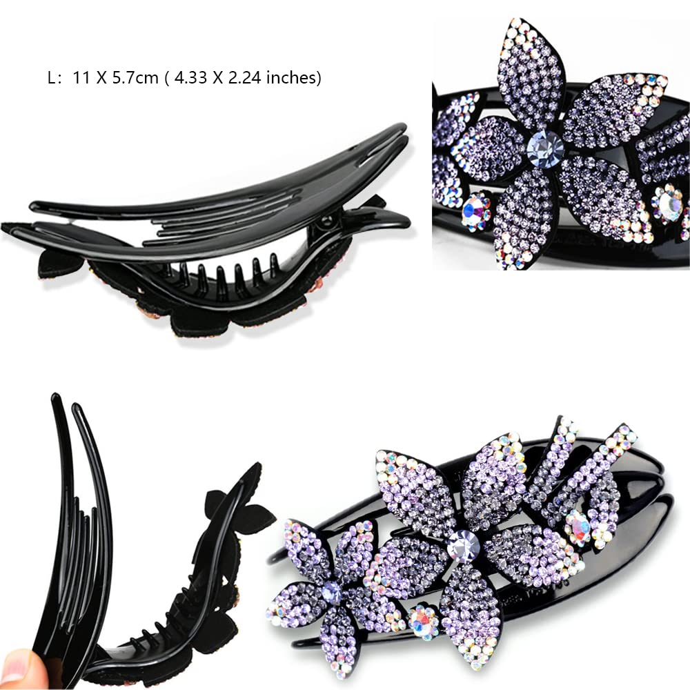 6 Pack Rhinestone Double Flower Hair Clip for Women Girls, Crystal Duckbill Clip Hairpin with Teeth Non-Slip Women Elegant Hair Dovetail Clips
