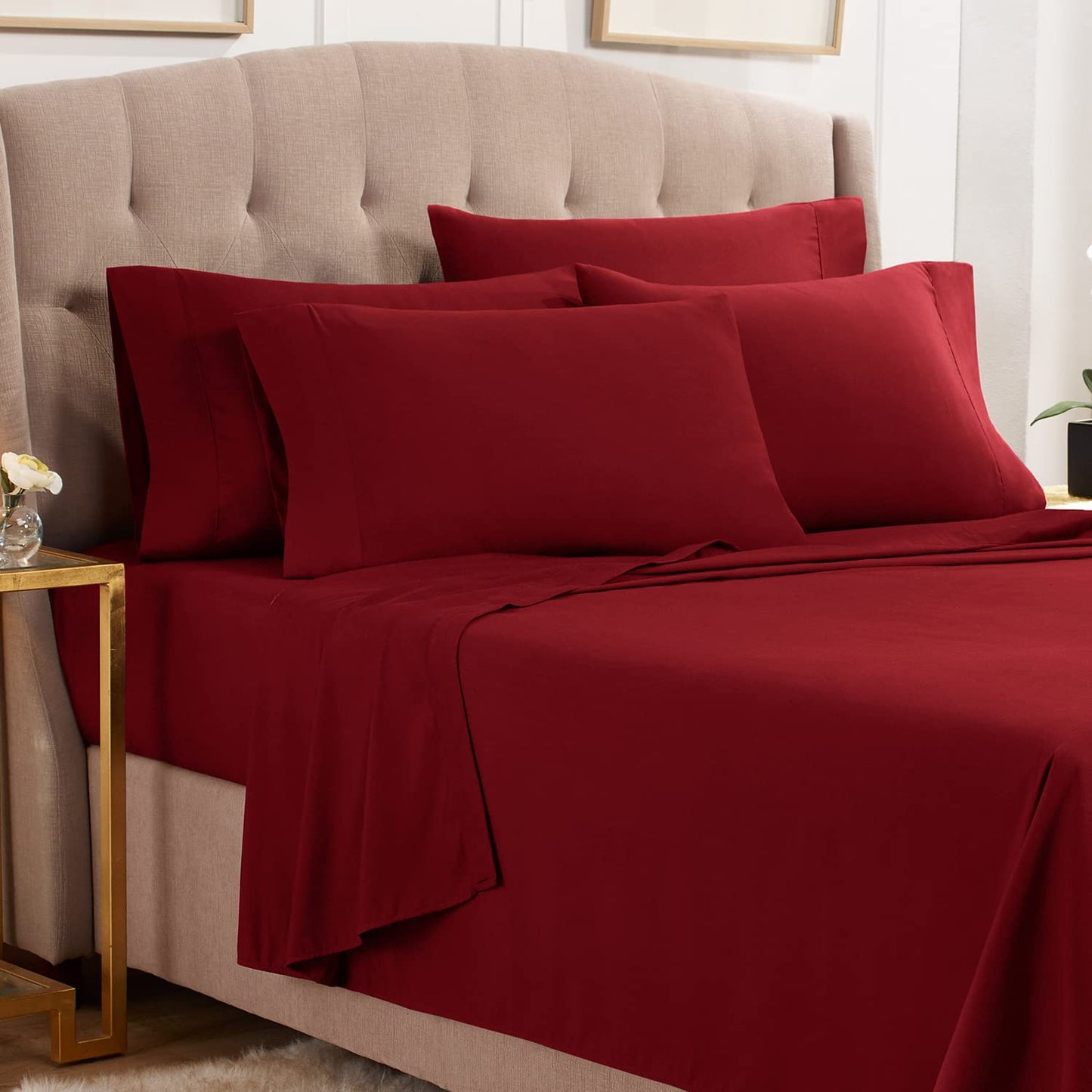 Empyrean Queen Sheets Set - 110 GSM 6 Piece Bed Sheets for Queen Size Bed, Double Brushed Queen Size Sheets, Soft Bedding Sheets & Pillowcases -