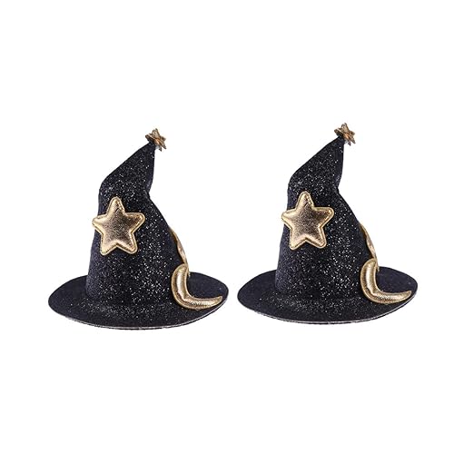 Happyyami 2pcs Mini Witch Hat Fascinators Women Girl Hat Hair Clips Hairpins Cute Barrettes Black