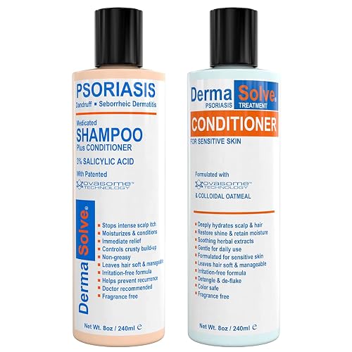 DermaSolve Scalp Psoriasis & Dandruff free Medicated Shampoo with Conditioner, Ultimate Seborrheic Dermatitis Treatment for Itchy, Flakey Scalp