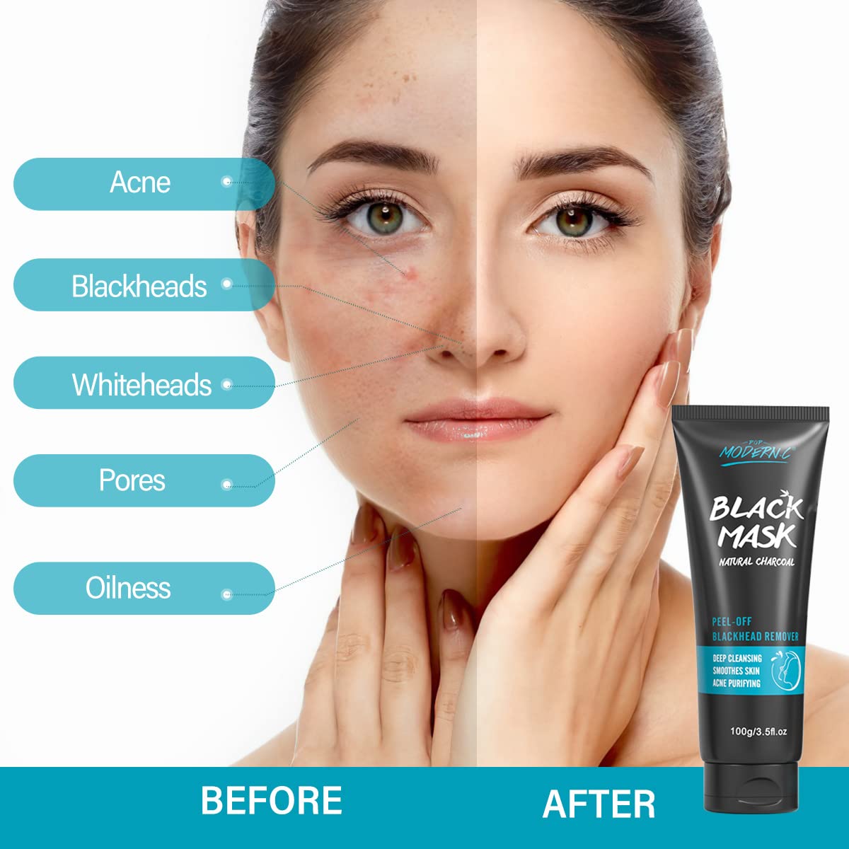 Blackhead Remover Mask Bamboo Charcoal Peel Off Mask Skin Care Face Mask 3-in-1 Kit Pimple & Deep Cleansing Black Facial Mask Shrink Pore