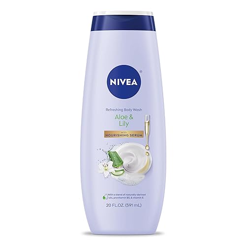 NIVEA Refreshing Fresh Aloe and Lily Body Wash with Nourishing Serum, Scented Body Wash for Women, Enriched with Provitamin B5 and Vitamin E, 20 Fl Oz
