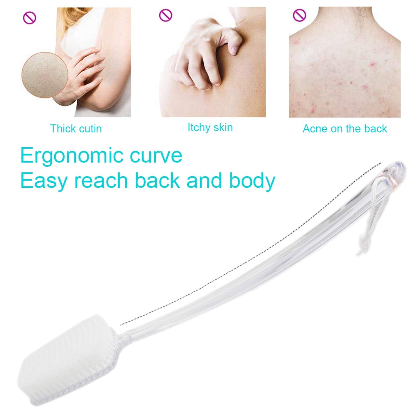 Mczxon Bath Body Back Shower Brush with Curved Long Handle for Exfoliating Skin Improve Blood Circulation, Clear Back Scrubber Bath Wet or Dry