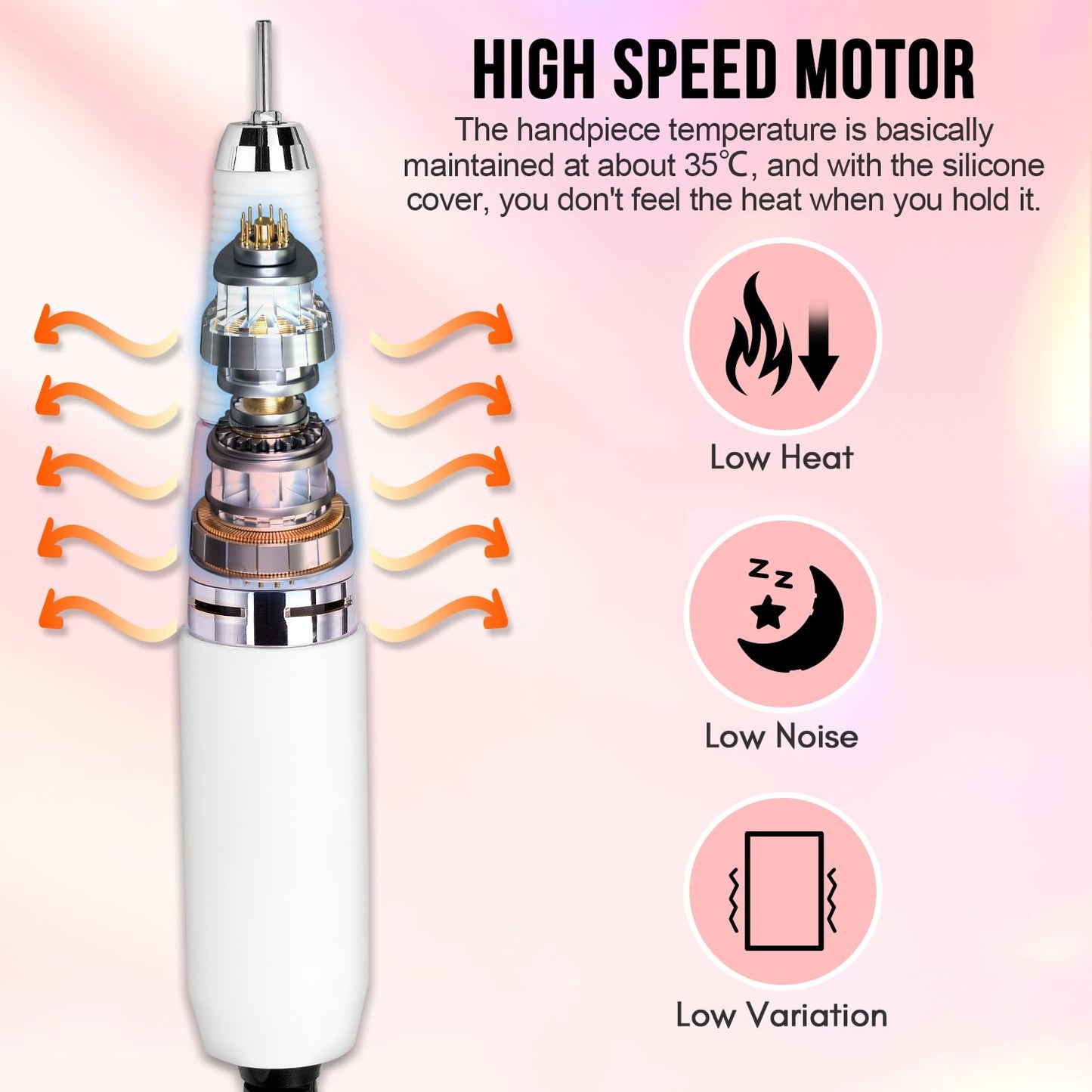 Makartt Nail Drill, Rechargeable Nail E File 30000RPM Electric Nail File, Malory Pink Portable Gel Nail Remover Machine with Nail Drill Bits & Sanding