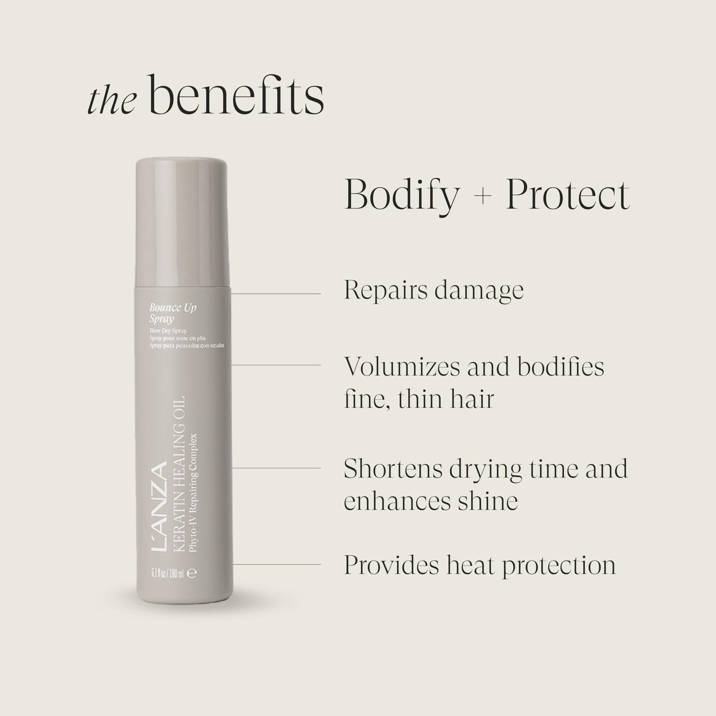 L'ANZA Keratin Healing Oil Bounce Up Hair Spray, Boosts Volume and Shine, With a Weightless Formula, For an Extra Push of Plump, Body & Bounce (6.1 Fl