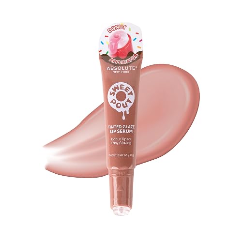 Absolute New York Sweet Pout Tinted Glaze Lip Serum, Donut Tip Applicator, Hydrating Formula with Peptides, Vitamin E and Jojoba Seed Oil (Maple