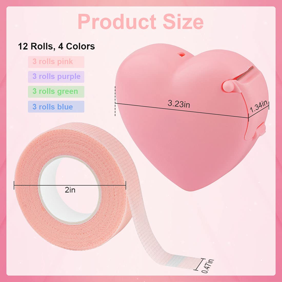 Rolybag 4 Colors Eyelash Extension Tape Breathable Eyelash Tape with Heart Shaped Tape Cutter Adhesive Non Woven Eyelash Tape Ladies Makeup Eyelash