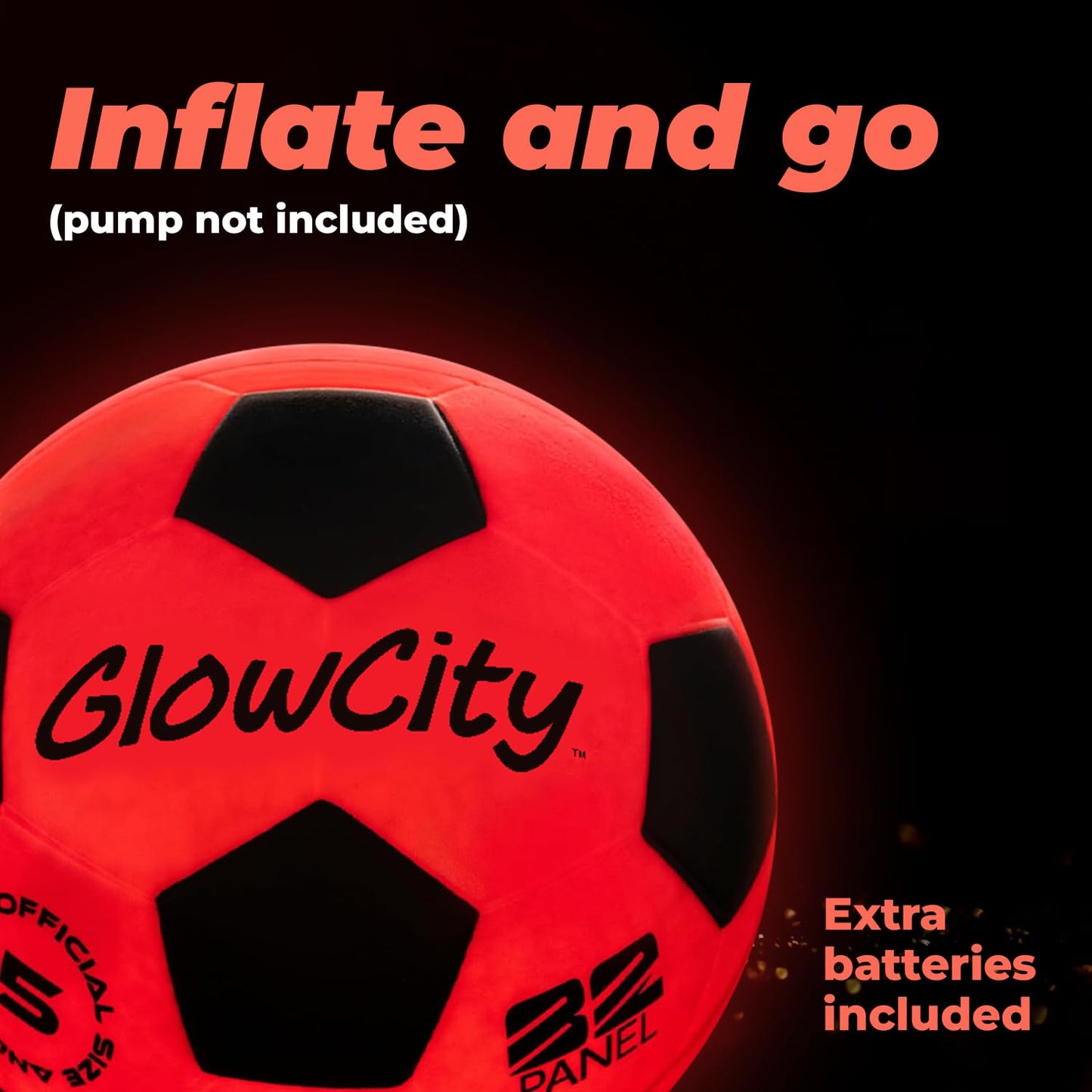 GlowCity Glow in The Dark Soccer Ball | Light Up Indoor/Outdoor Soccer Ball with 2 LED Lights | Pre-Installed Batteries | Fun Gift for Teens
