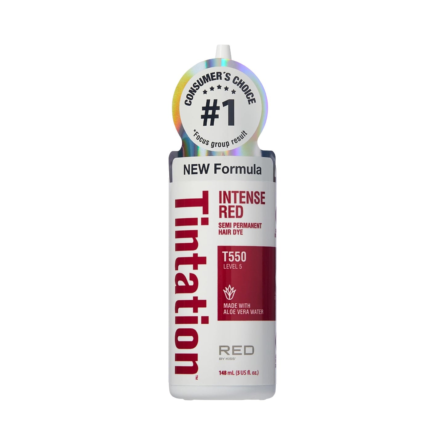 Red by Kiss Tintation Semi-Permanent Hair Color, Aloe Vera Water Based, Argan Oil, Olive Oil, Collagen & Keratin, Long-Lasting Color Dye (Intense Red