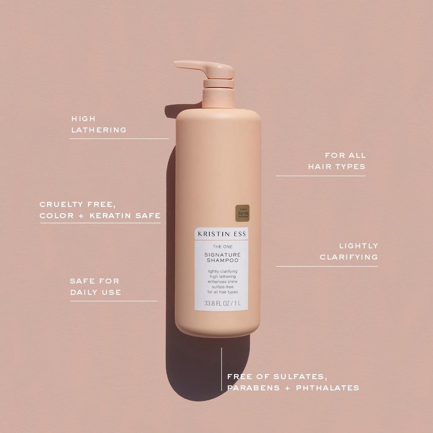 Kristin Ess Hair One Signature Shampoo with Avocado Oil + Castor Oil for Women - Lightly Clarifying Daily Sulfate Free Hydrating Shampoo, Color Safe
