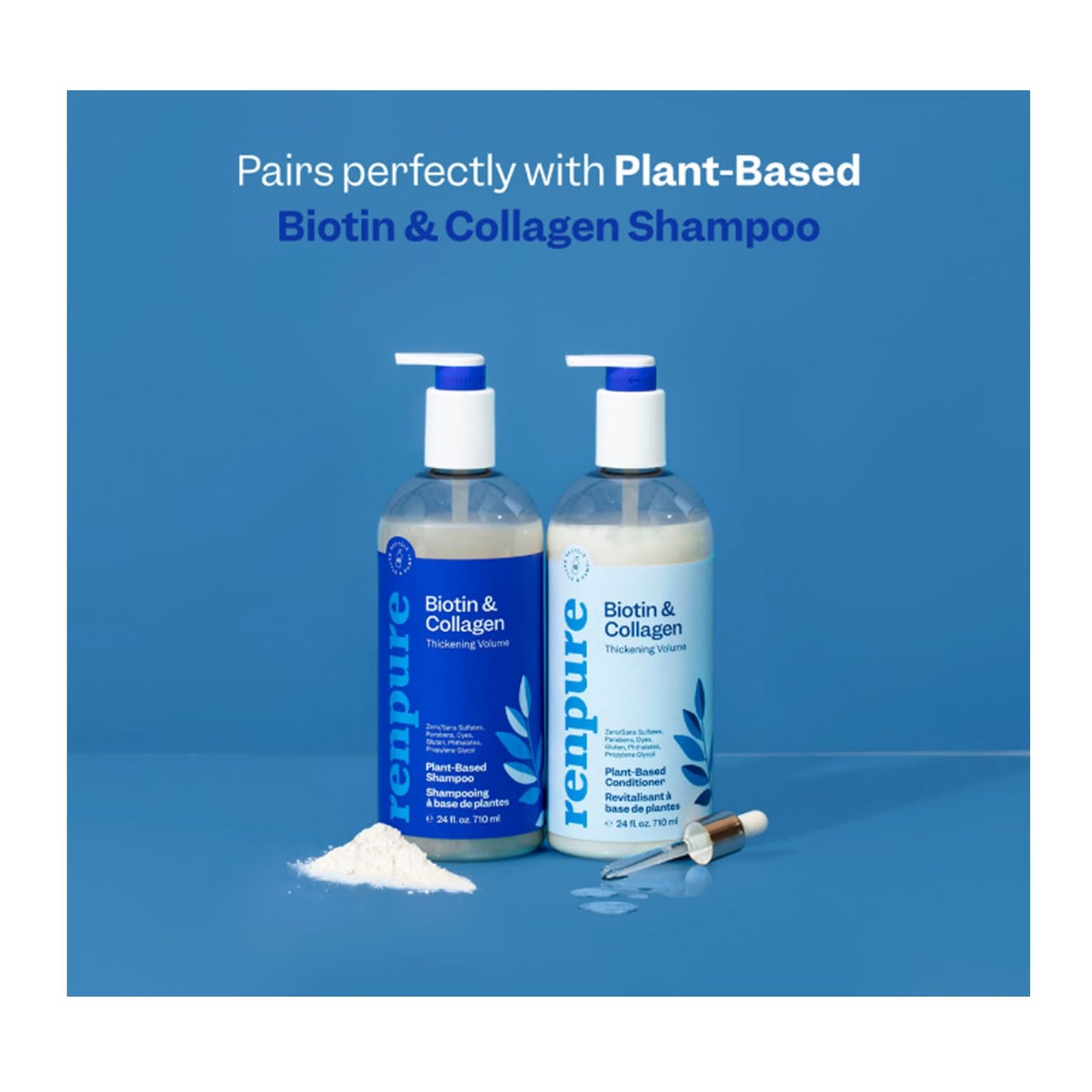 Renpure Plant Based Biotin and Collagen Thickening Volume Conditioner - Leaves Hair Looking Luscious - Gentle Formula - Dye, Cruelty and Paraben Free