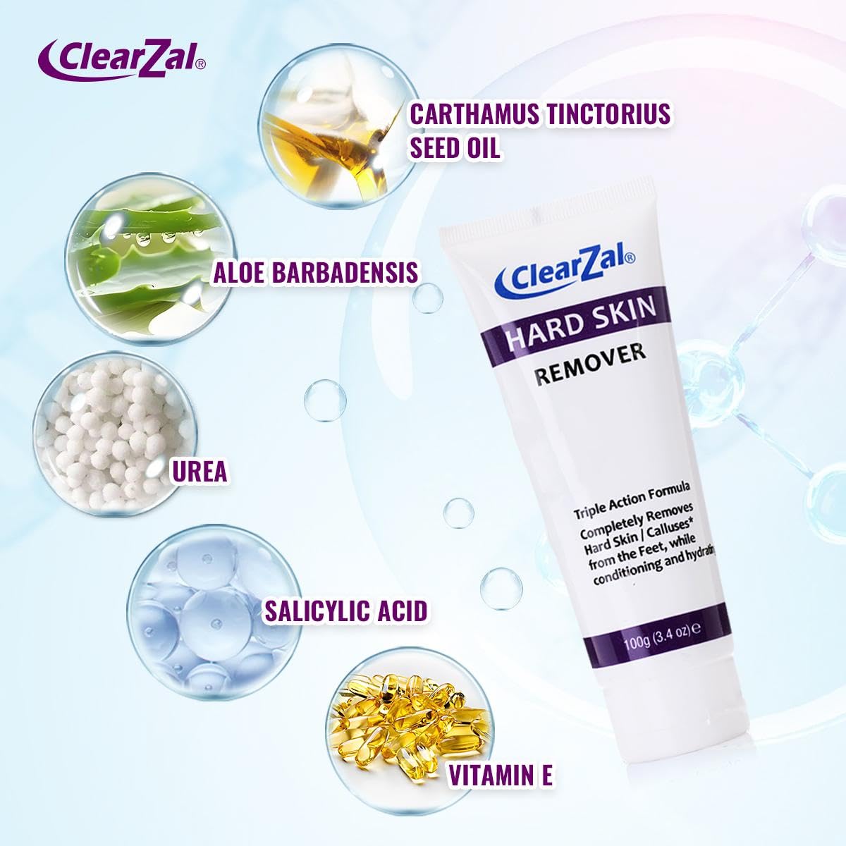 Clearzal Foot Cream For Hard Skin, Helps Calluses and Corn Removal While Leaving Soft Smooth Skin, Hydrating and Conditioning Triple Action Formula