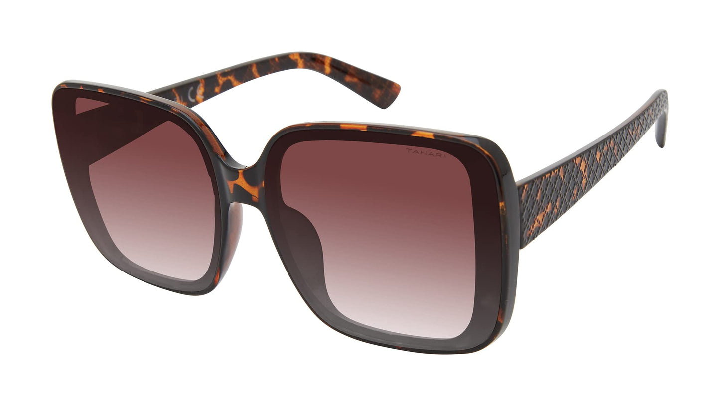 TAHARI Women's Square-Retro Oversized Sunglasses, Tortoise, 64 mm