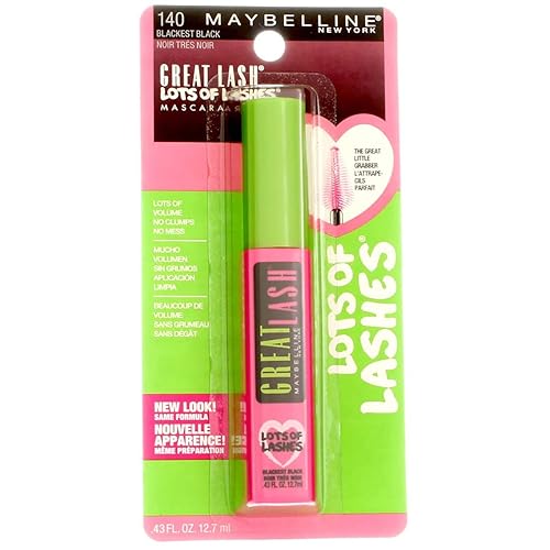 Maybelline Great Lash Lots of Lashes Washable Mascara, Blackest Black 0.43 oz (Pack of 5)