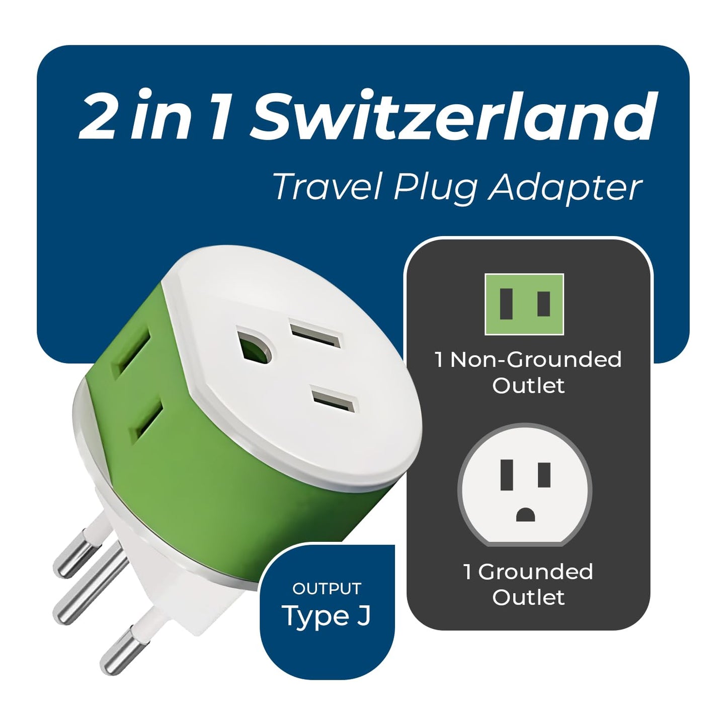 OREI Switzerland Power Plug Adapter 3-Pack – Type J Travel Adapter with 2 USA Inputs for Phones, Laptops, Cameras, CPAP & More (US-11A)