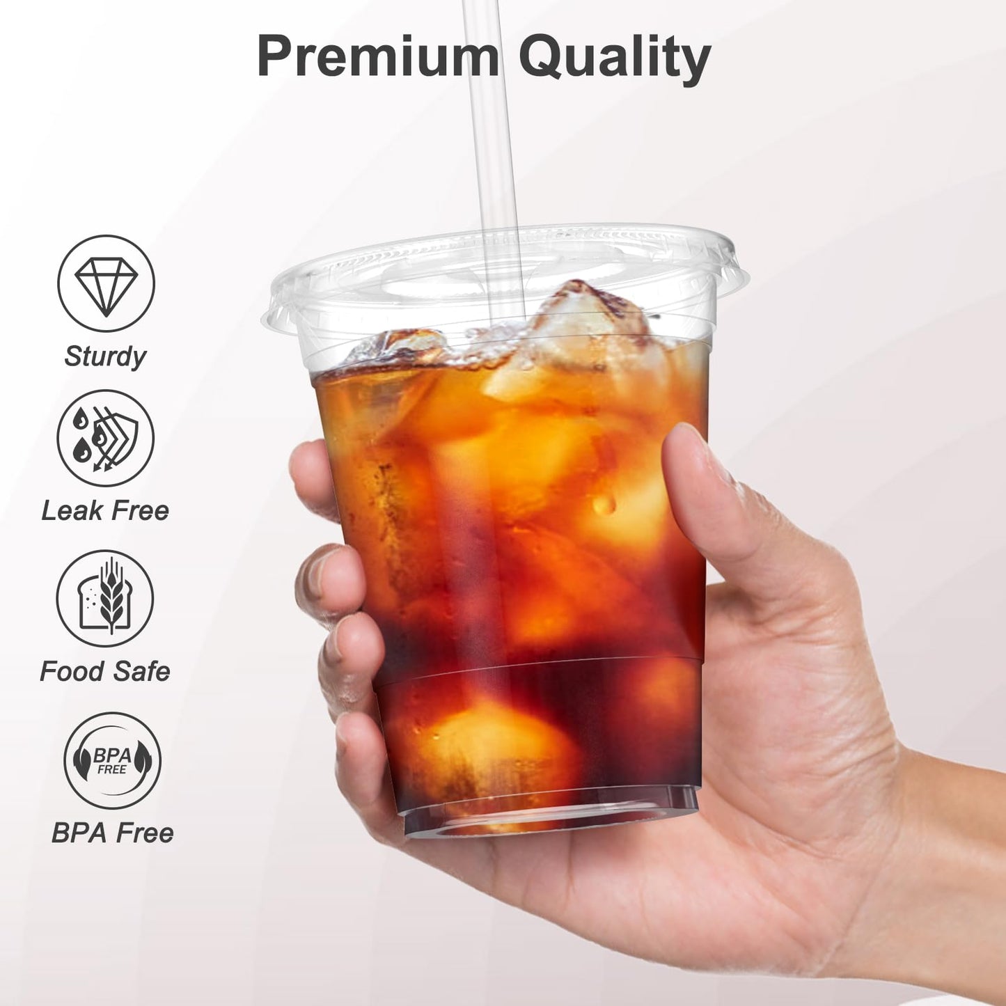 Dealusy 100-Pack 16oz Clear Plastic Cups with Lids & Straws – Sturdy Disposable Iced Coffee & Smoothie Cups for Cold Drinks