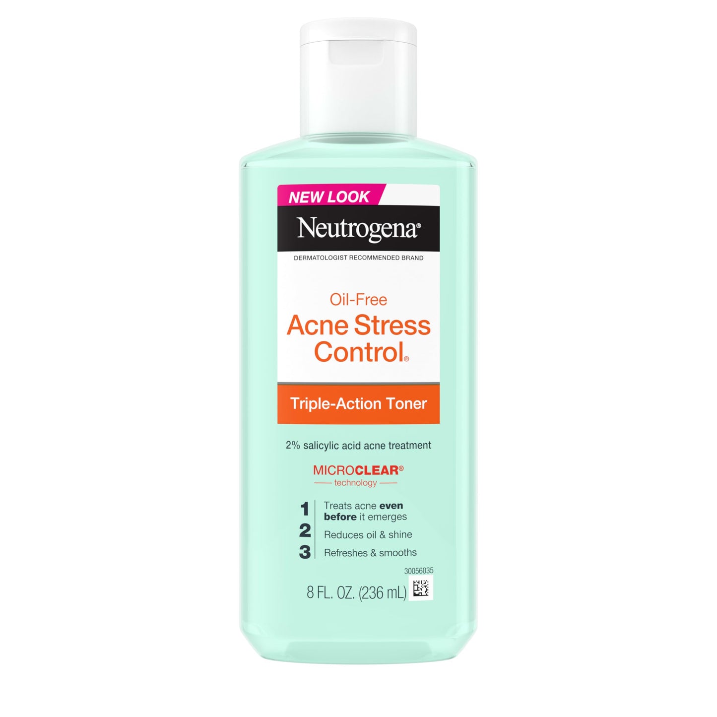 Neutrogena Acne Stress Control Triple-Action Toner 8 oz – Oil-Free Face Toner with 2% Salicylic Acid, Green Tea & Cucumber for Acne Care