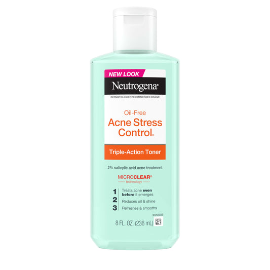 Neutrogena Acne Stress Control Triple-Action Toner 8 oz – Oil-Free Face Toner with 2% Salicylic Acid, Green Tea & Cucumber for Acne Care