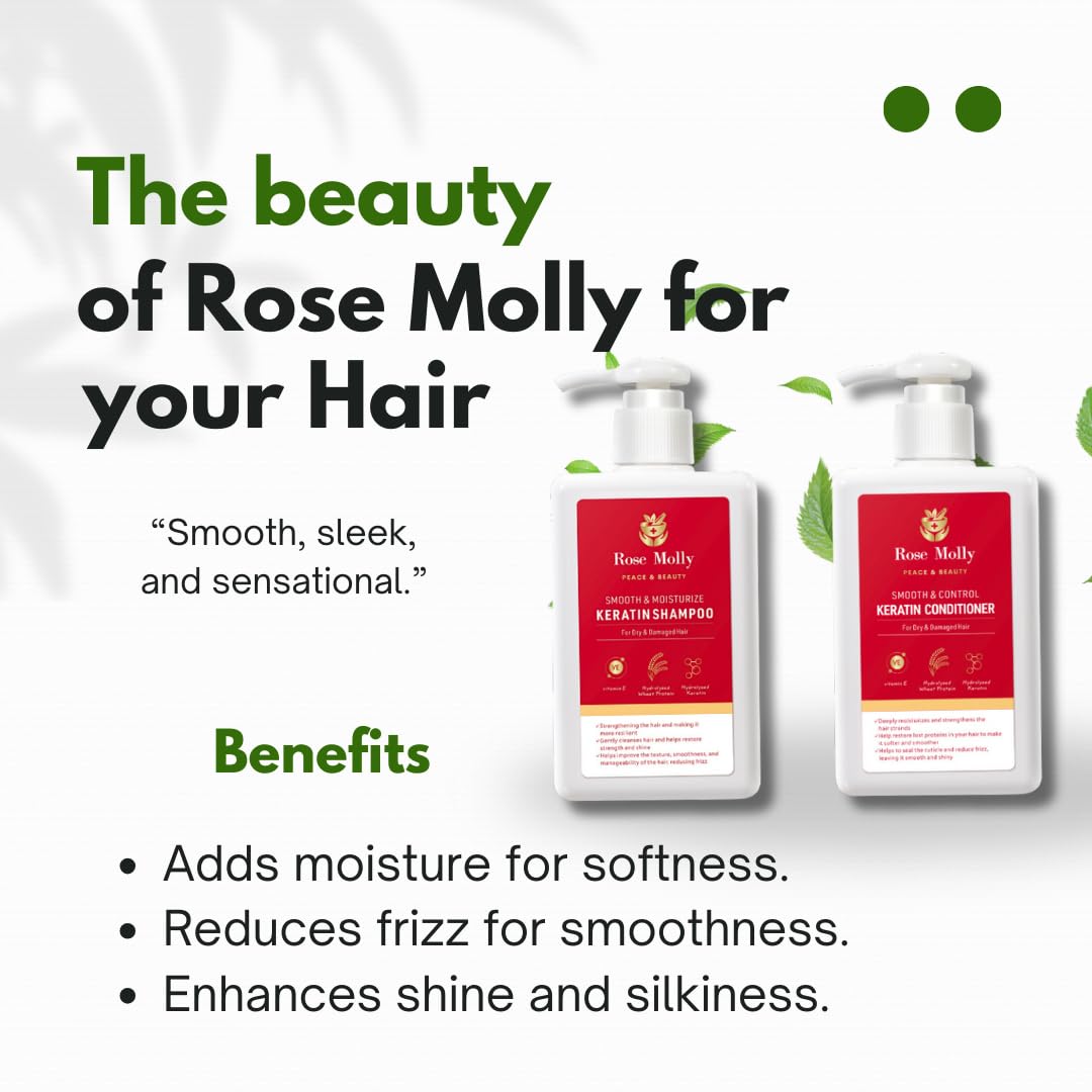 Rose Molly Keratin Shampoo and Conditioner for Dry, Damaged Hair