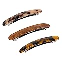 3PCS French Tortoise Shell Automatic Hair Barrettes and Retro Clasps for Women's Thick Medium Volume Hair (Sakura Pink, Ivory, Lavender)