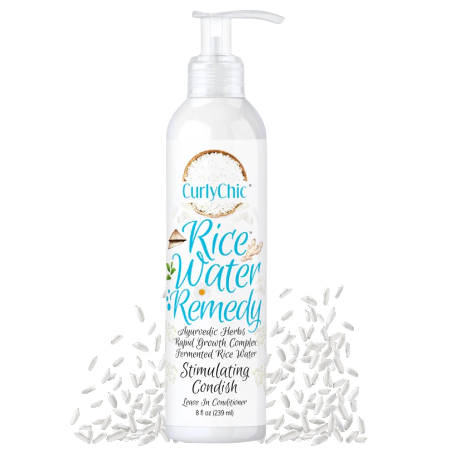Curly Chic Rice Water Remedy Stimulating Condish - Ayurvedic Herbs, Fermented Rice Water, Lightweight Leave-In Conditioner for Healthy Hair Growth