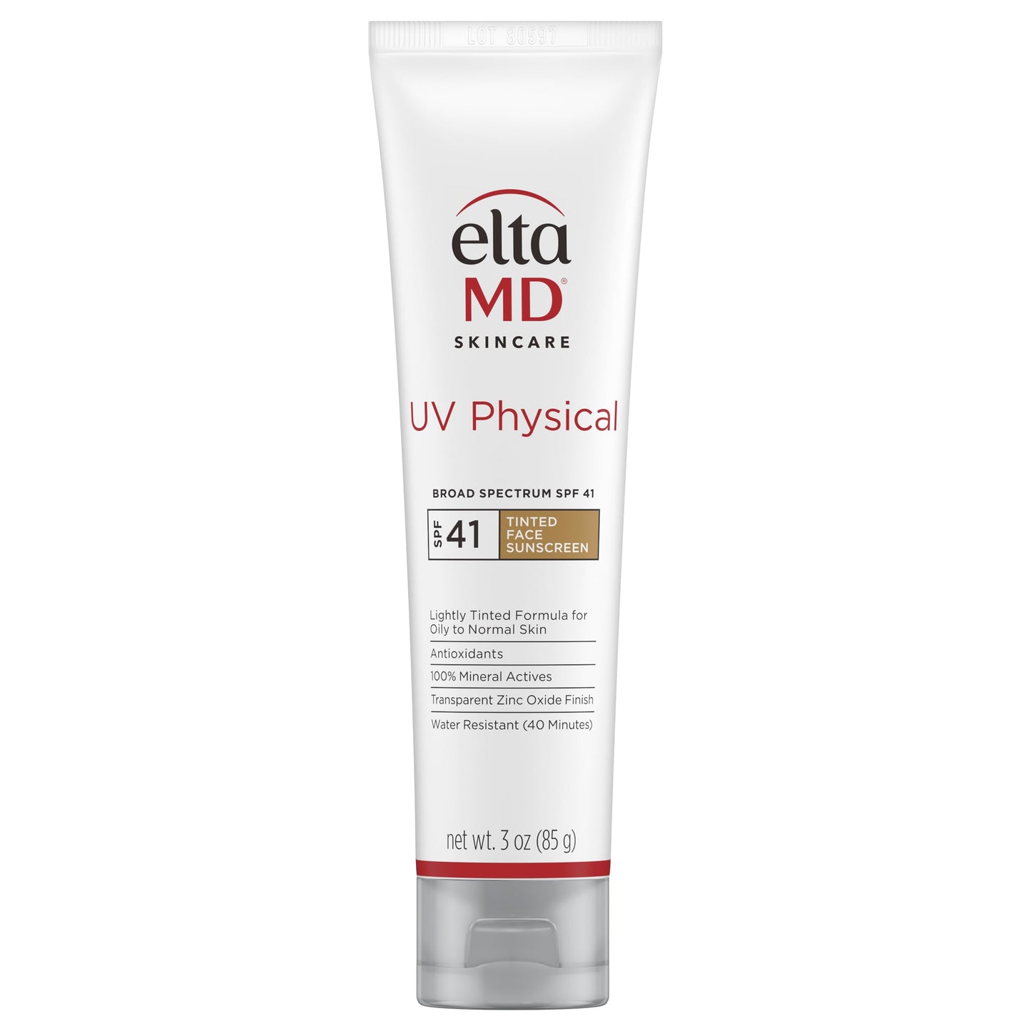 EltaMD UV Physical Tinted Mineral Sunscreen for Face SPF 41, 100% Mineral Actives Tinted Face Lotion, Water Resistant, Paraben-Free, Transparent Zinc