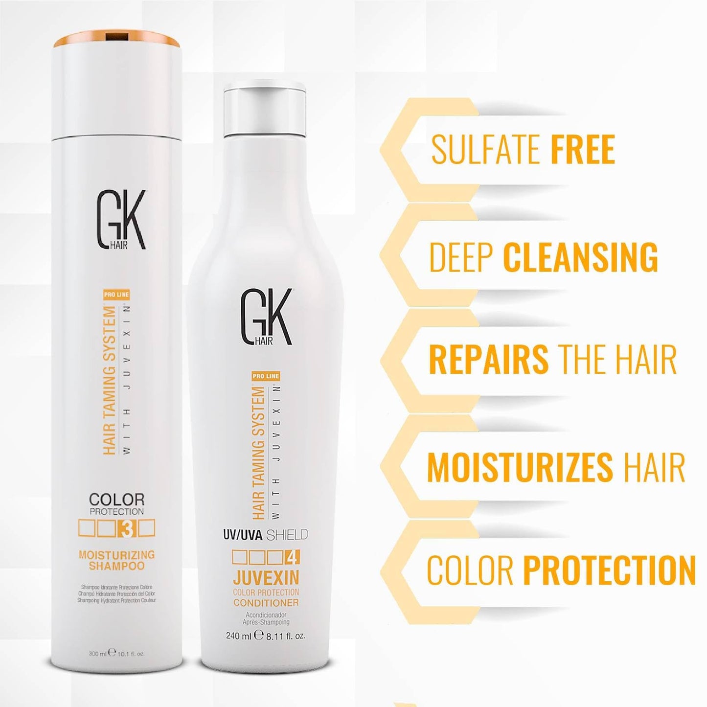GK HAIR Color Protection Moisturizing Shampoo and Shield Conditioner Combo with no Sulfate and Paraben for Colour Treated Fizzy Oily Dry and Damaged
