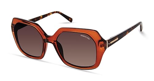 Kenneth Cole New York Women's KC5748F Square Sunglasses, Shiny Dark Brown/Gradient Brown, 57/17/135