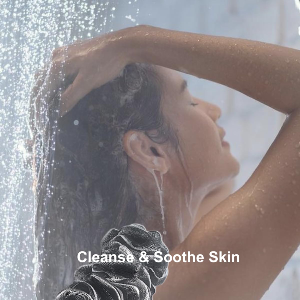 SHOWER BOUQUET Loofah-Charcoal Back-Scrubber 2-Pack // Long-Handle Bath-Sponge Brush/Extra Large Soft Mesh Loofa-Lufa-Loufa for Men & Women