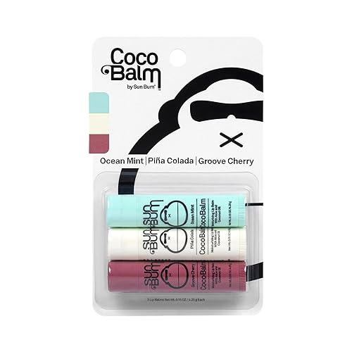 Sun Bum Cocobalm 3 Flavor Variety Pack - Ocean Mint, Piña Colada, and Groove Cherry - Hydrating Lip Balm with Coconut Oil and Aloe Vera (0.15 oz, 3