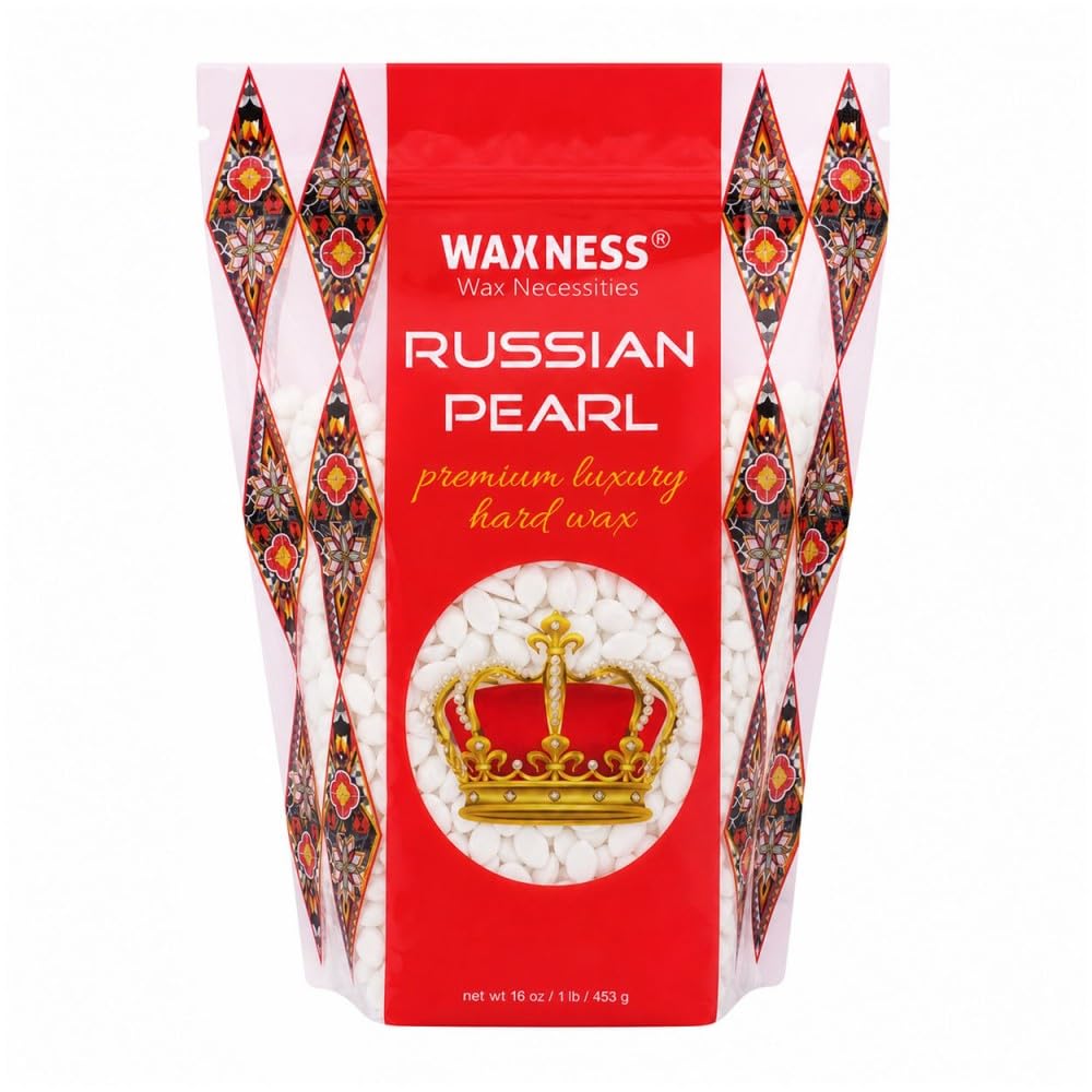 Waxness Russian Pearl Hard Wax Beads 1 lb (453 g) - Rosin-Free Stripless Hard Wax with Creamy Texture and Skin Visibility, Professional Use - Made in Beauty and Personal Care Wax Necessities