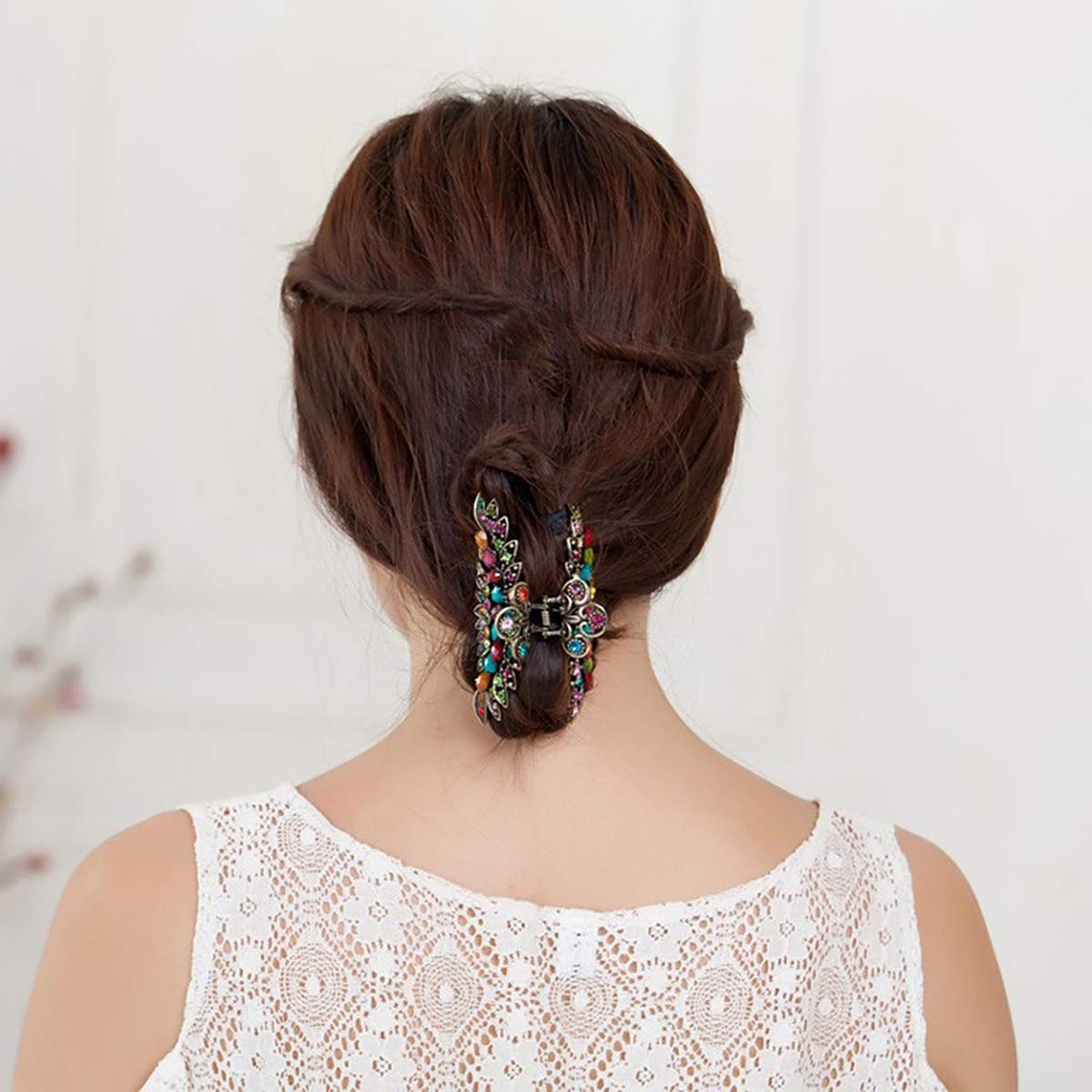 Women Lady Retro Flowers Hair Claw Clip Vintage Alloy Rhinestone Non-Slip Hair Jaw Clips Hairpin Large Hair Updo Grip Bath Accessories for Thick Hair