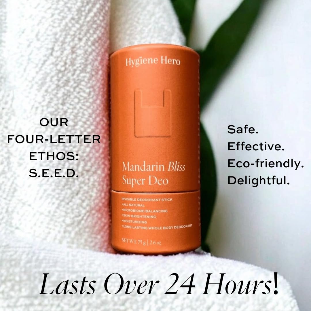 Hygiene Hero Super Deo - Invisible Deodorant Stick - Natural Deodorant for Men and Women - Aluminium Free - Mitigate Ingrown Hair (Mandarin Bliss) Beauty and Personal Care Hygiene Hero
