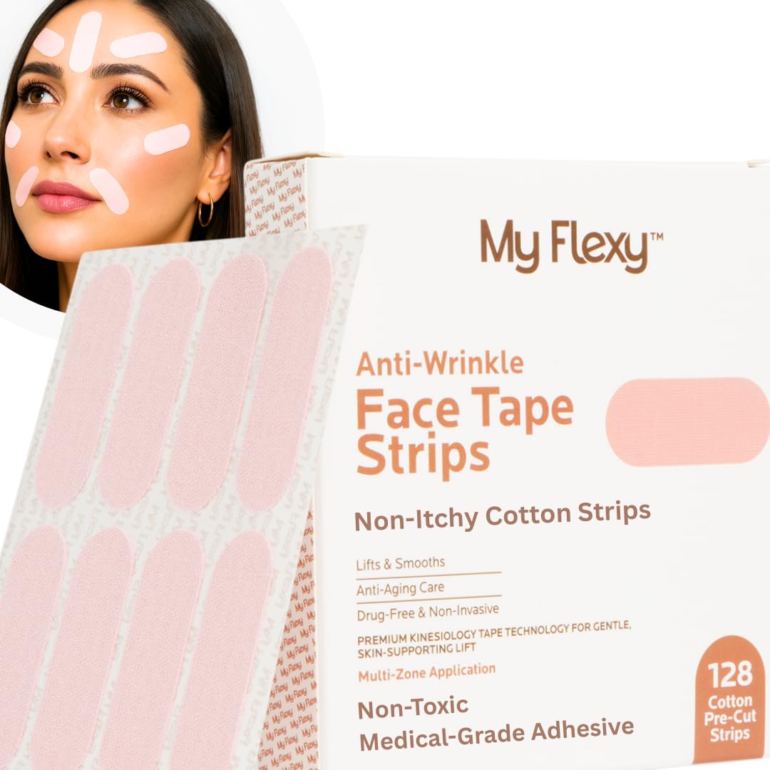 Face Tape Strips - 128 Pre-Cut Cotton Face Lifting Tape, Overnight Anti Wrinkle Patches, Smile Line Patches, Frown Line Patches, Jawline Smoothing